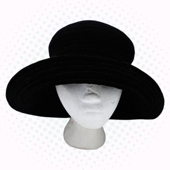 Vintage 90s Eric Javits Black Velvet Velour Floppy Sun Hat